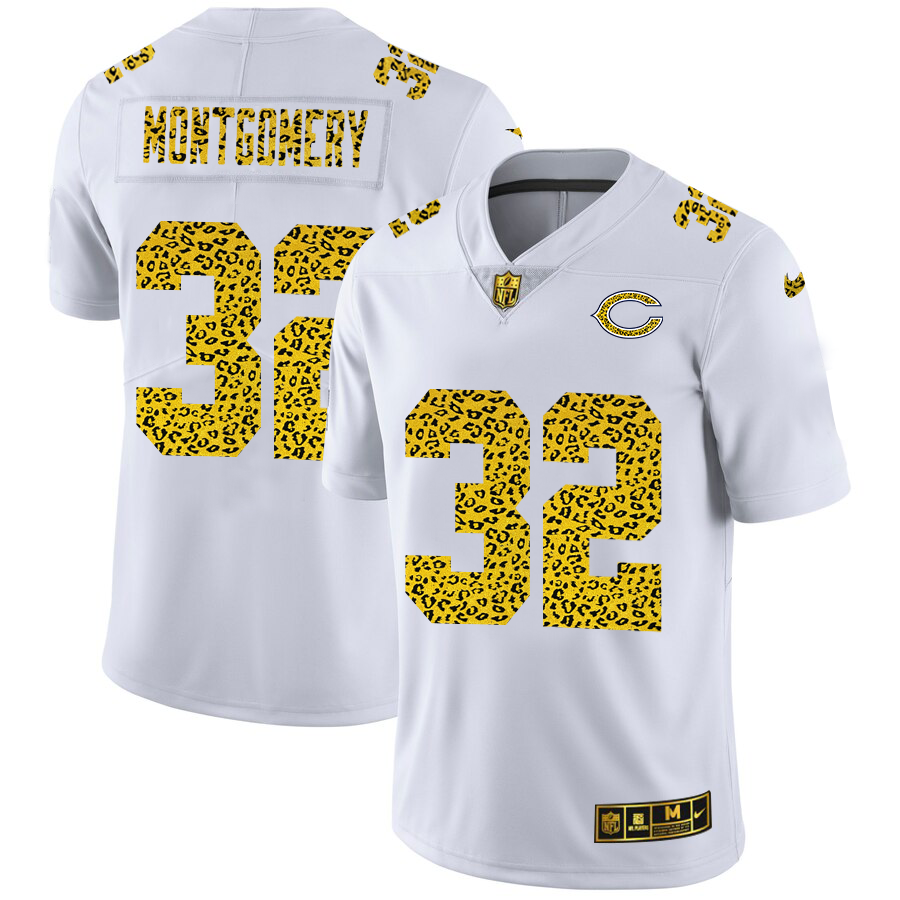 Chicago Bears #32 David Montgomery Men Nike Flocked Leopard Print Vapor Limited NFL Jersey White->chicago bears->NFL Jersey